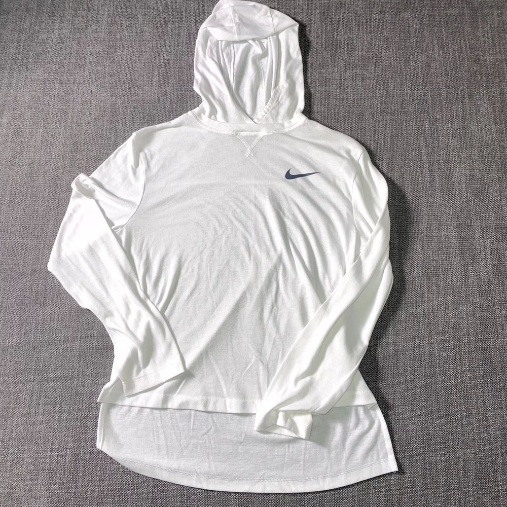Nike Dri Fit Hooded Top Women's XL White Lightweight Sweat-Wicking High Low Hem